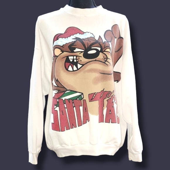 Tultex Sweaters - Vintage Tultex Santa Taz Graphic Sweater in White